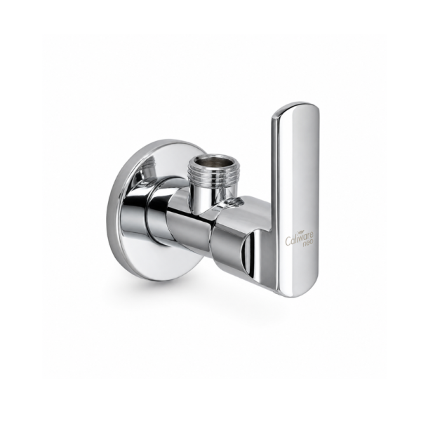 Caliware RUBY NEO premium chrome angle cock with a modern wall-mounted design, smooth quarter-turn lever handle, corrosion-resistant finish, and threaded outlet for contemporary bathrooms.